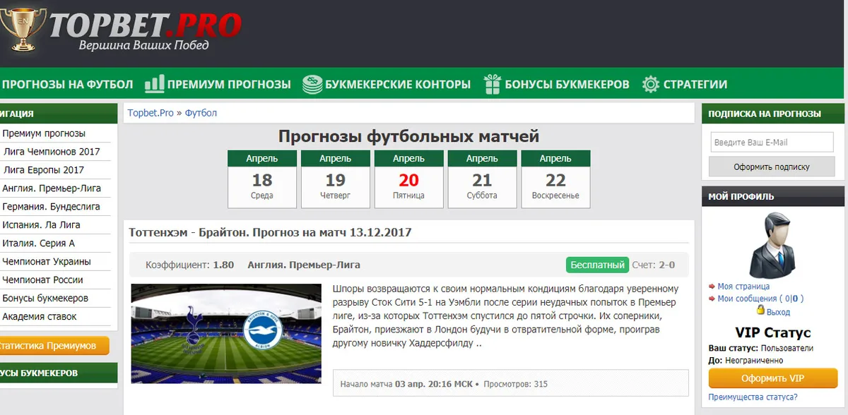 Внешний вид сайта topbet.pro