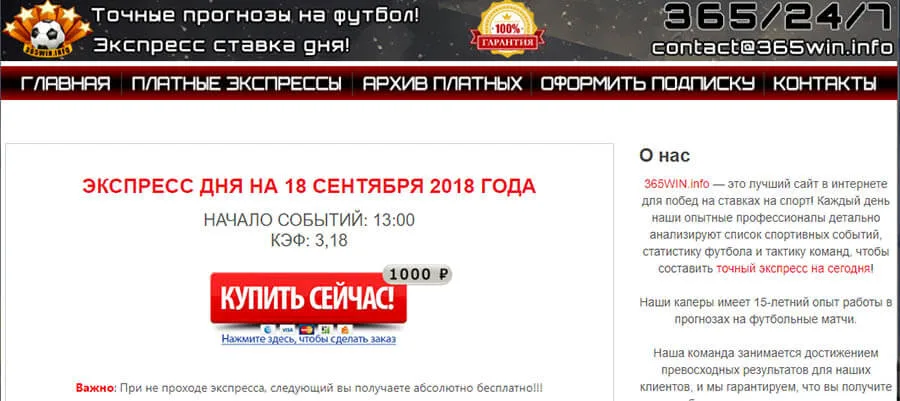 Внешний вид сайта 365win.info