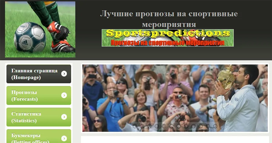 Внешний вид сайта Sports predictions