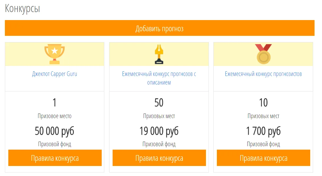 Страница конкурса сайта capper.guru