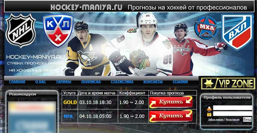 Внешний вид сайта hockey-maniya.ru