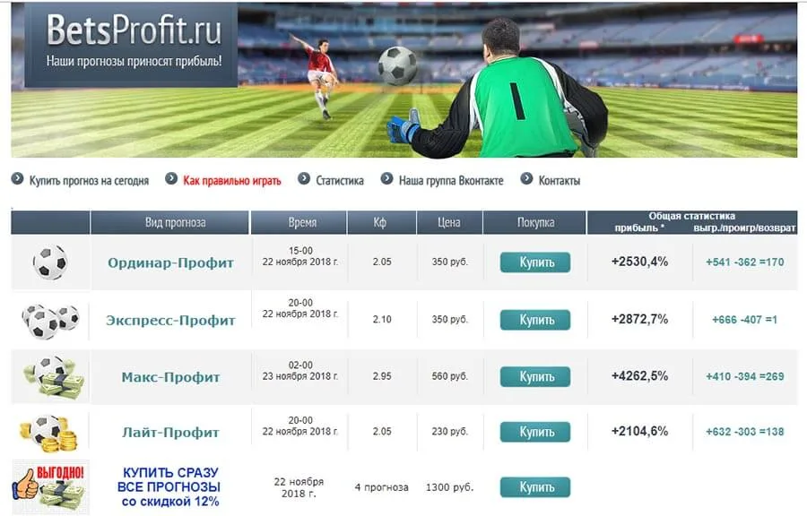 Внешний вид сайта betsprofit.ru