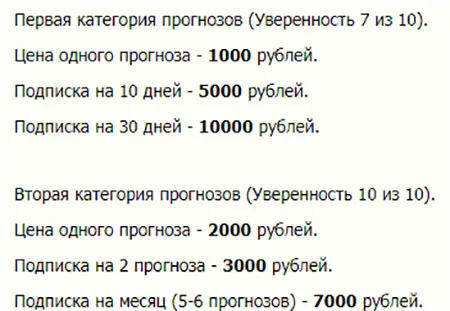 Цены сайта tennisprognoz